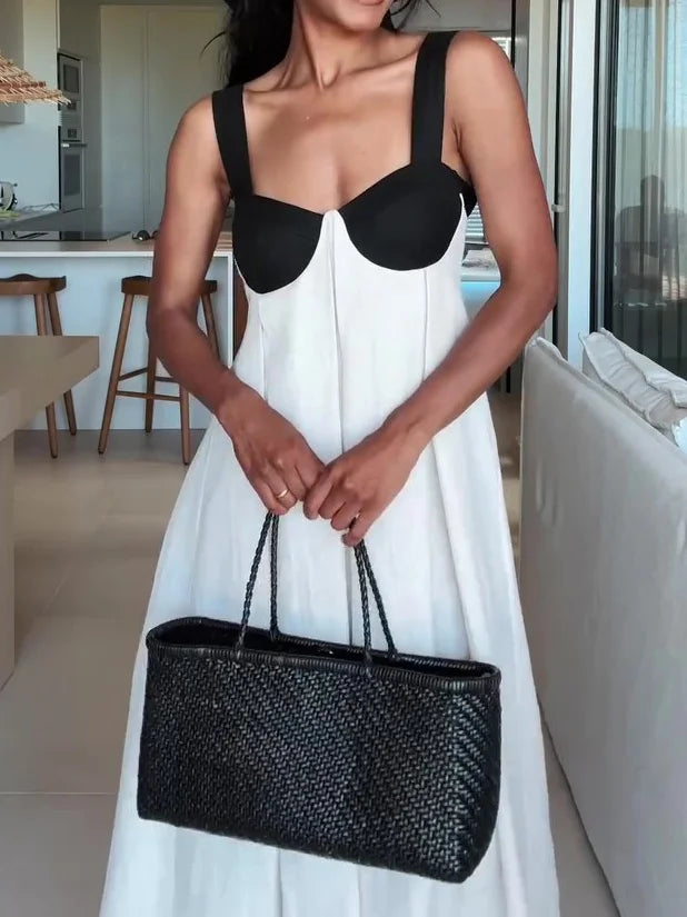 Ria | Zweifarbiges Bustier-Maxikleid