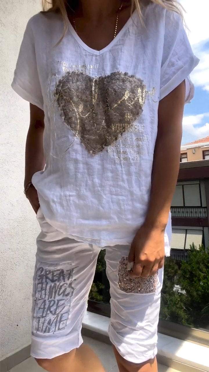 Mirabelle | Elegantes Zweiteiler-Set mit Goldprägung