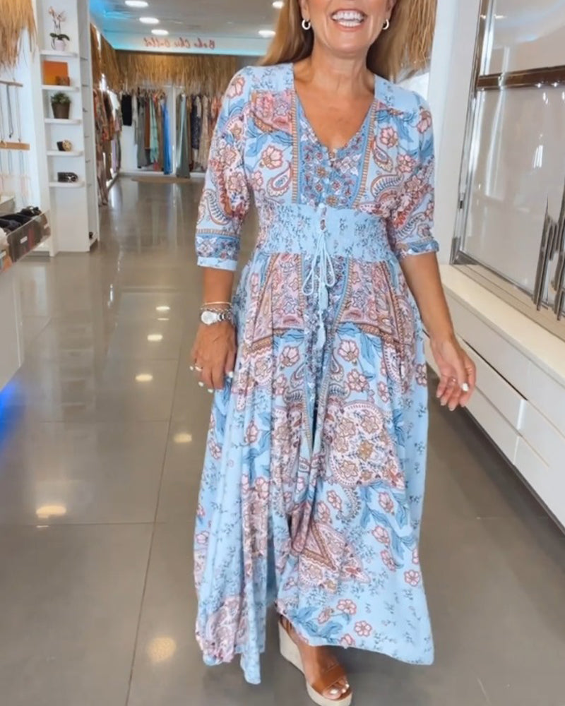 Miriam | Stylisches Urlaubskleid mit V-Ausschnitt und 3/4-Ärmeln