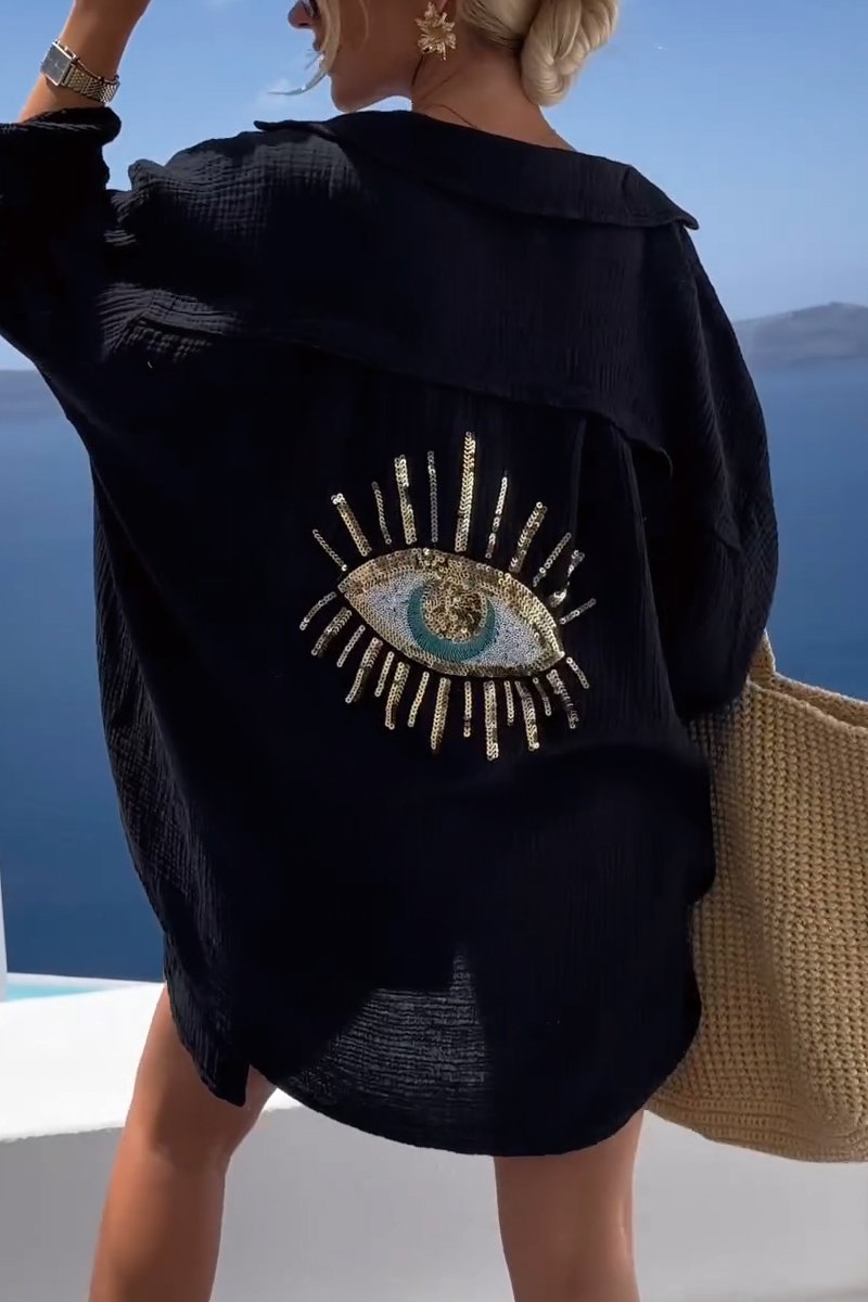 Miia | Bequemes Hemd mit glänzenden Paillettenperlen