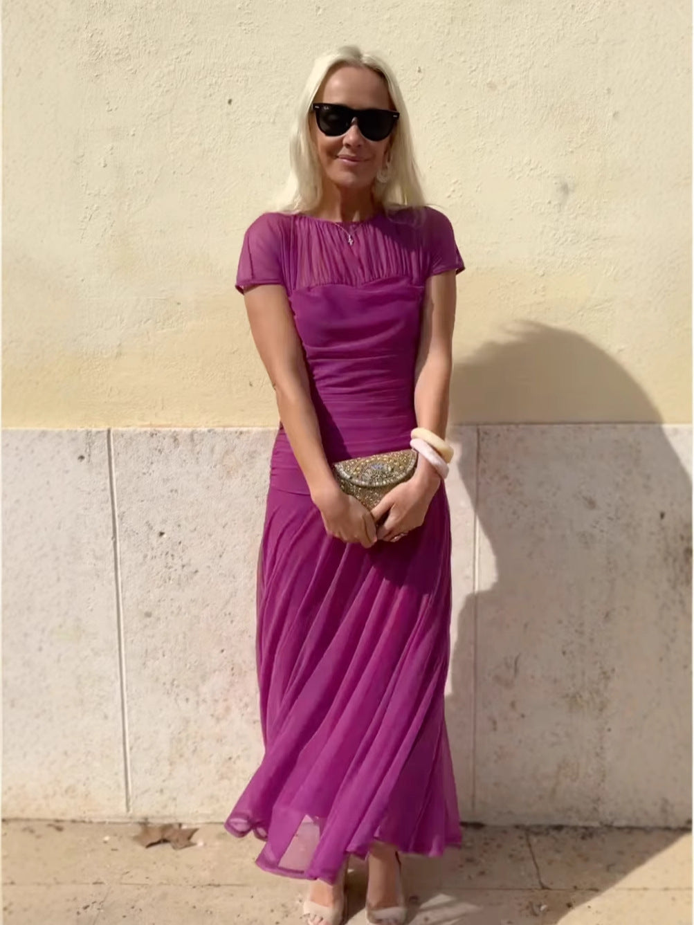 Lauren | Chiffonkleid mit Rundhalsausschnitt für Damen