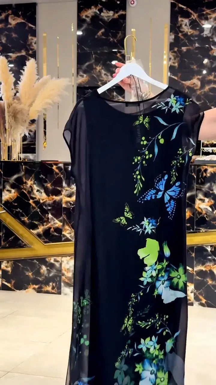 Yara | Chiffon-Midikleid mit Schmetterlingen