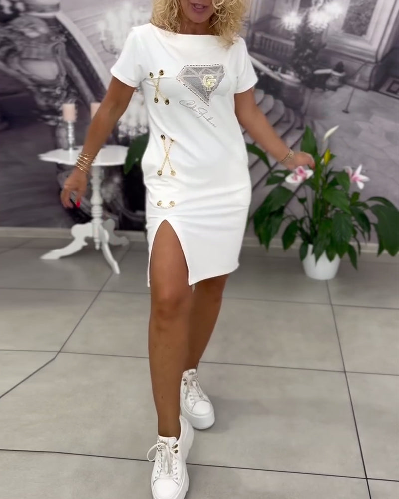 Tarra | Diamant-Grafik-Minikleid