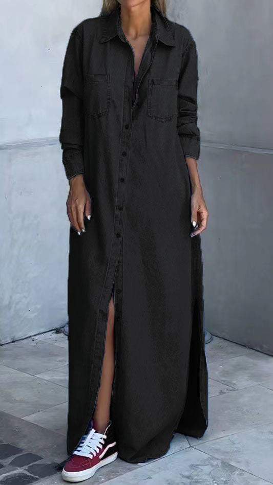 Ada | Stylisches Denim-Kleid mit Klappen und langen Ärmeln