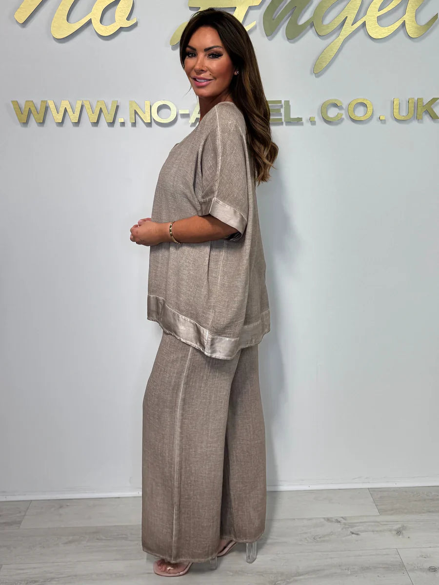 Lenie | Baumwoll-Leinen Anzug mit V-Ausschnitt