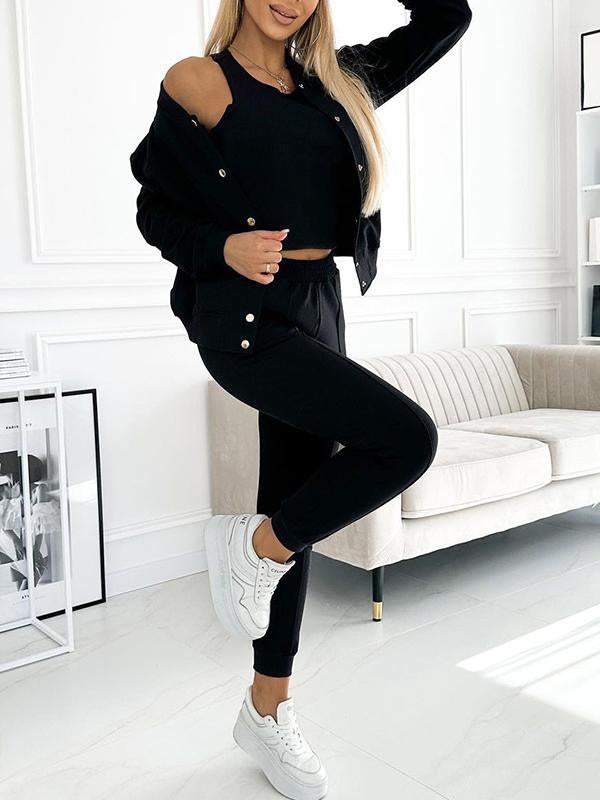 Lean™ | Damen, Rundhalsausschnitt, lange Ärmel, sportlich, 3-teiliger Freizeitanzug