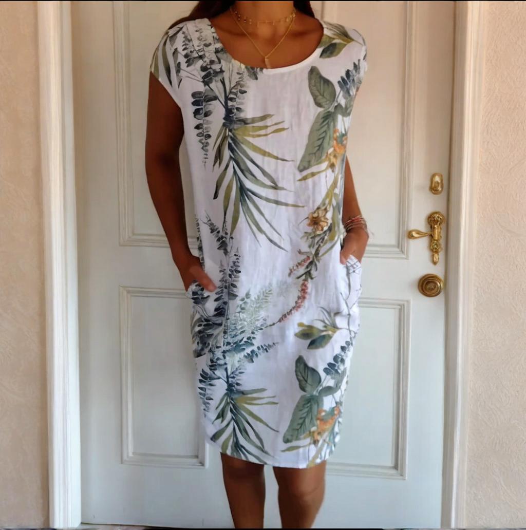 Teres | Rundhalskleid mit botanischem Print