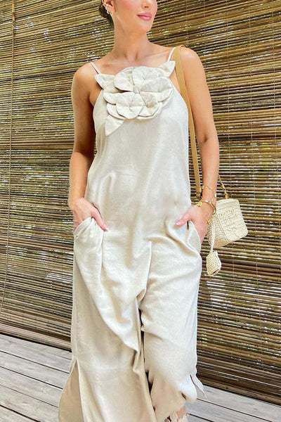 Qincy | Spaghetti-Träger Kleid mit 3D-Blume