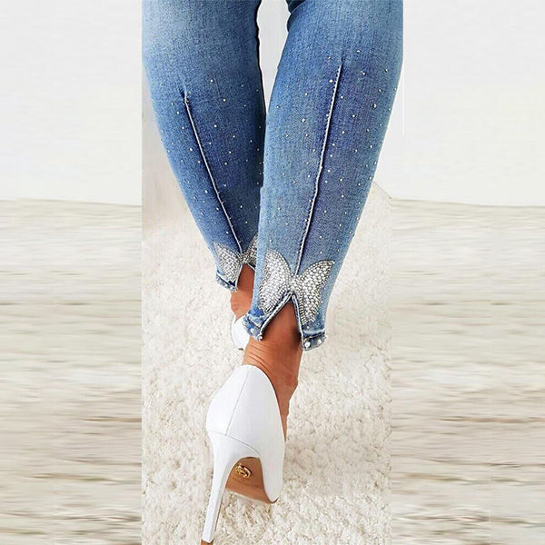 Presy | Damen Fit Denim-Hose mit Glitzer am hinteren Saum