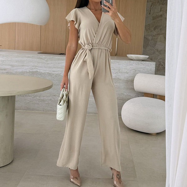 Kate™ | Schlichter Jumpsuit mit V-Ausschnitt und Rüschen