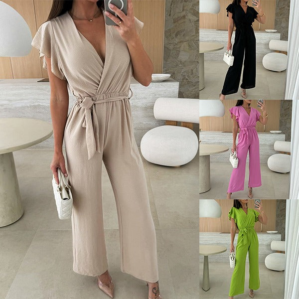 Kate™ | Schlichter Jumpsuit mit V-Ausschnitt und Rüschen
