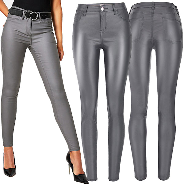 Raya | Slim Fit Stretch-Kunstlederhose mit mittlerer Taille