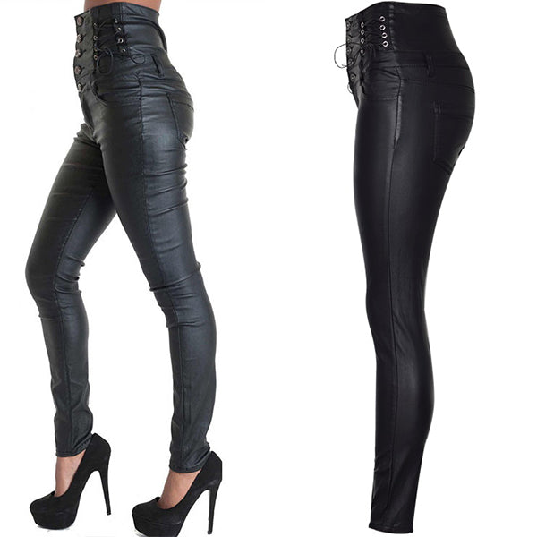 Page | Slim Fit Lederhose mit Schnürung am Bund