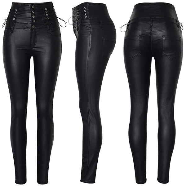 Page | Slim Fit Lederhose mit Schnürung am Bund