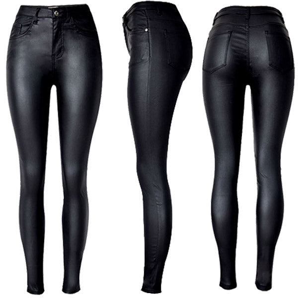 Raya | Slim Fit Stretch-Kunstlederhose mit mittlerer Taille