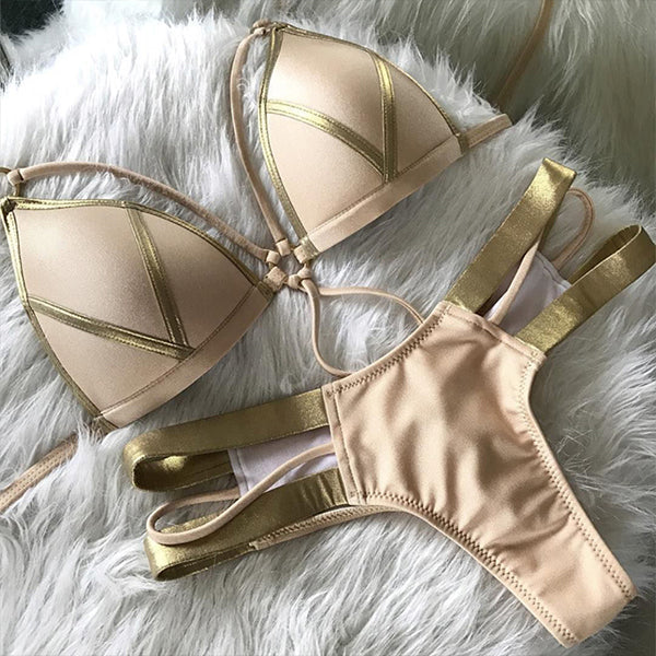 Dacy | Bikini-Badeanzug mit goldenen Stoffnähten
