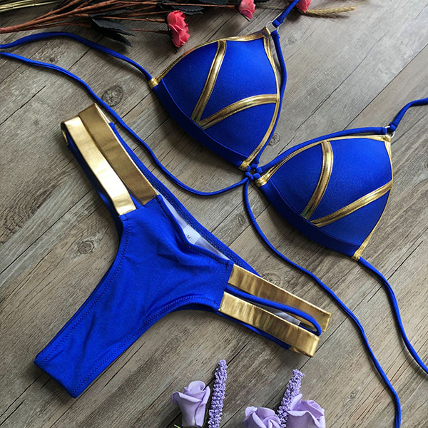 Dacy | Bikini-Badeanzug mit goldenen Stoffnähten