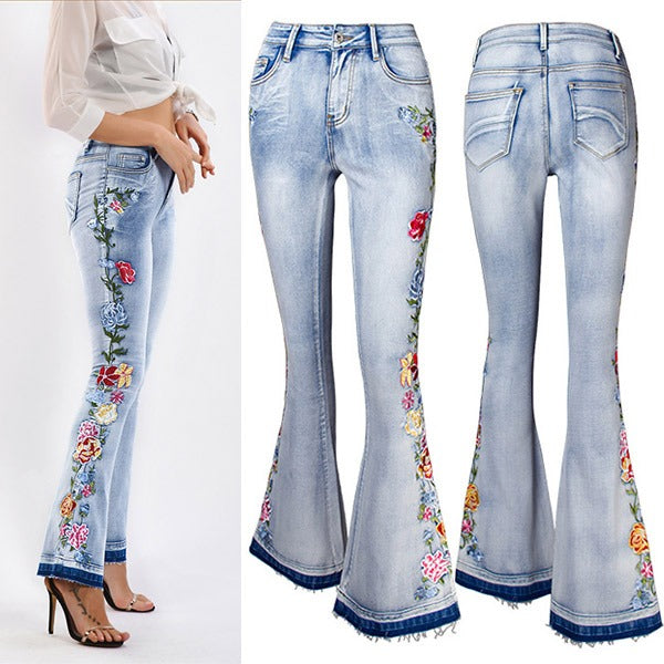 Elorie | Vintage-Jeans mit Blumenstickerei
