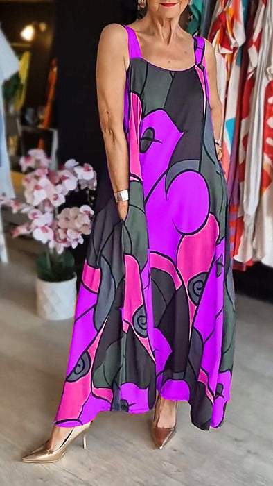Loise | Buntes Maxikleid mit breitem Träger und abstraktem Druck
