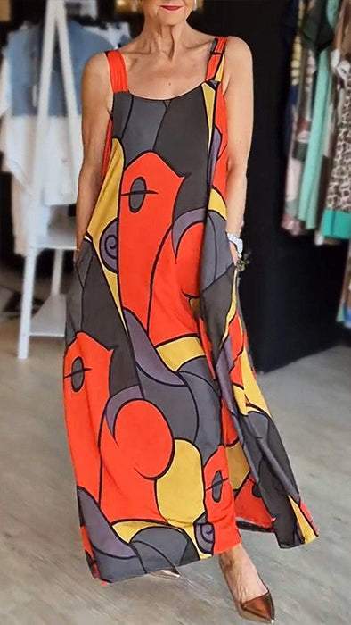 Loise | Buntes Maxikleid mit breitem Träger und abstraktem Druck