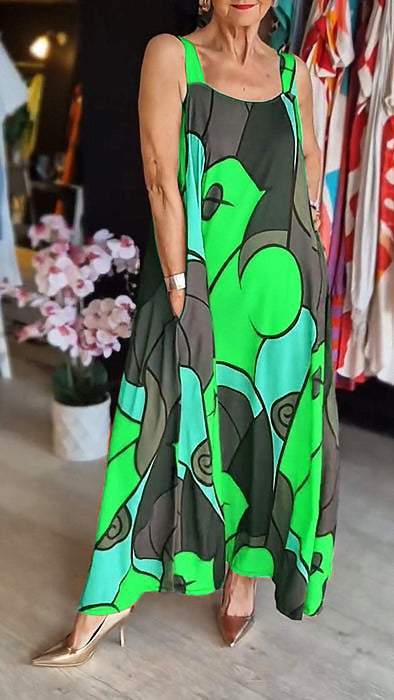 Loise | Buntes Maxikleid mit breitem Träger und abstraktem Druck