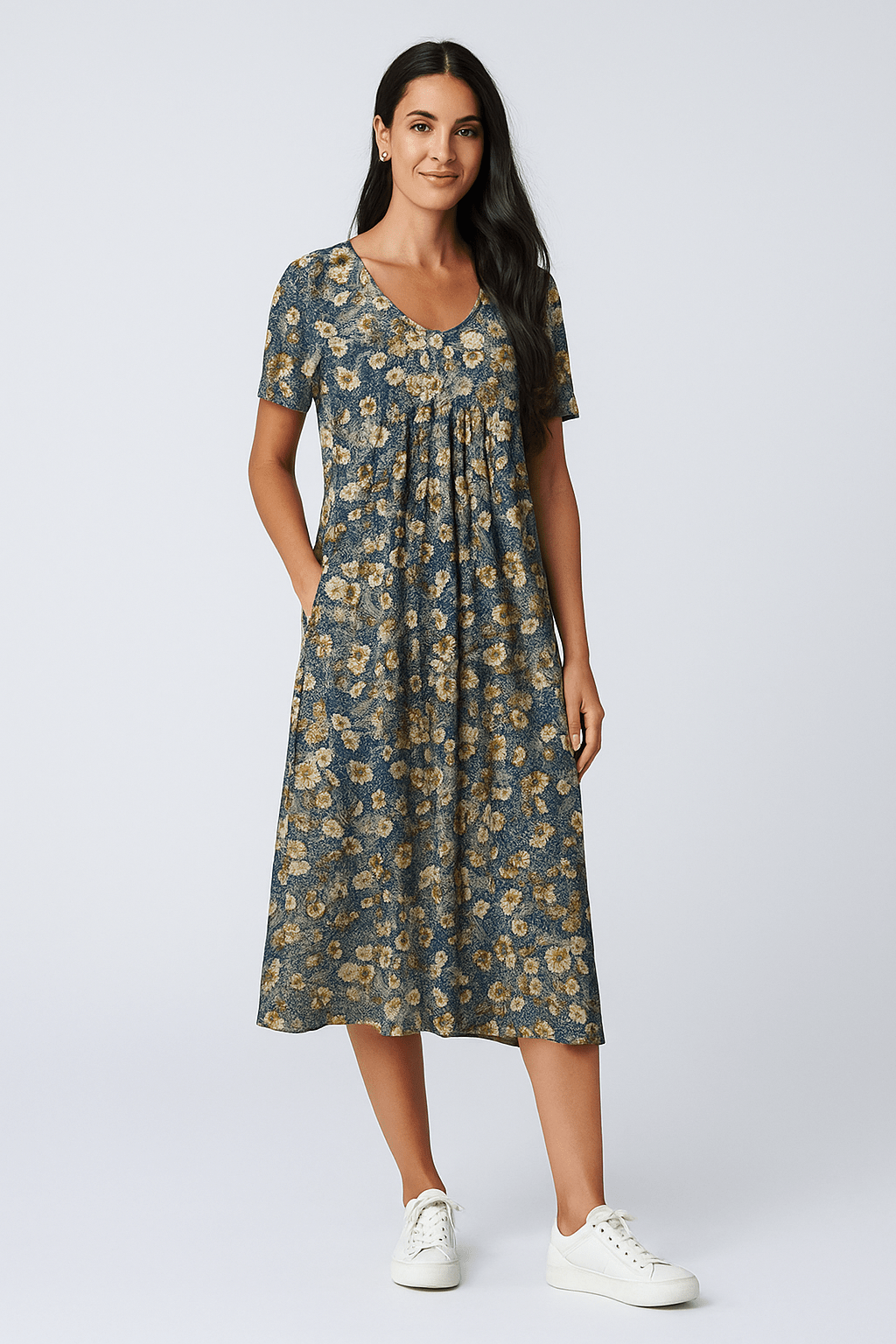 Liona | Geblümtes A-Linien-Kleid mit 3/4-Ärmeln