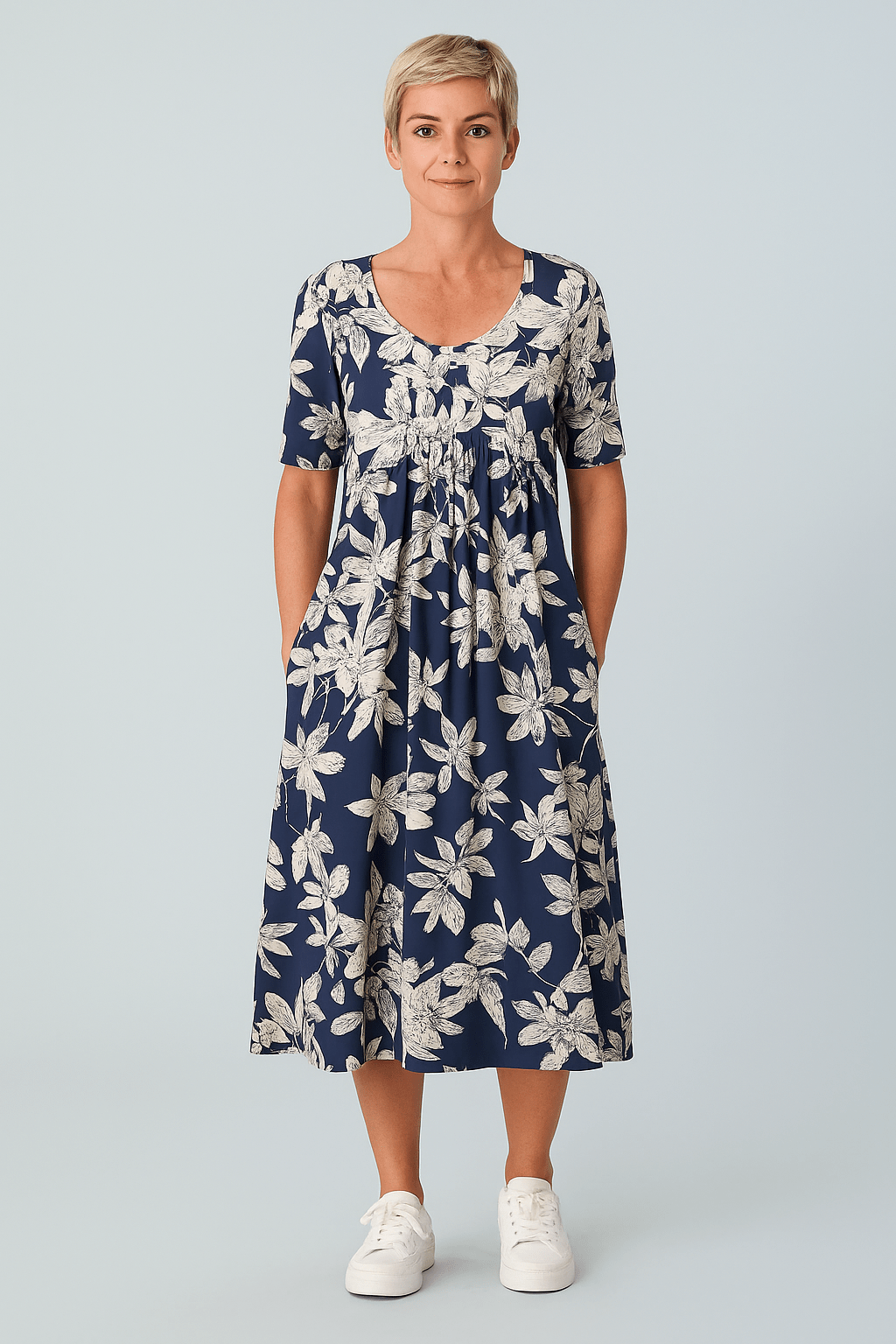 Liona | Geblümtes A-Linien-Kleid mit 3/4-Ärmeln