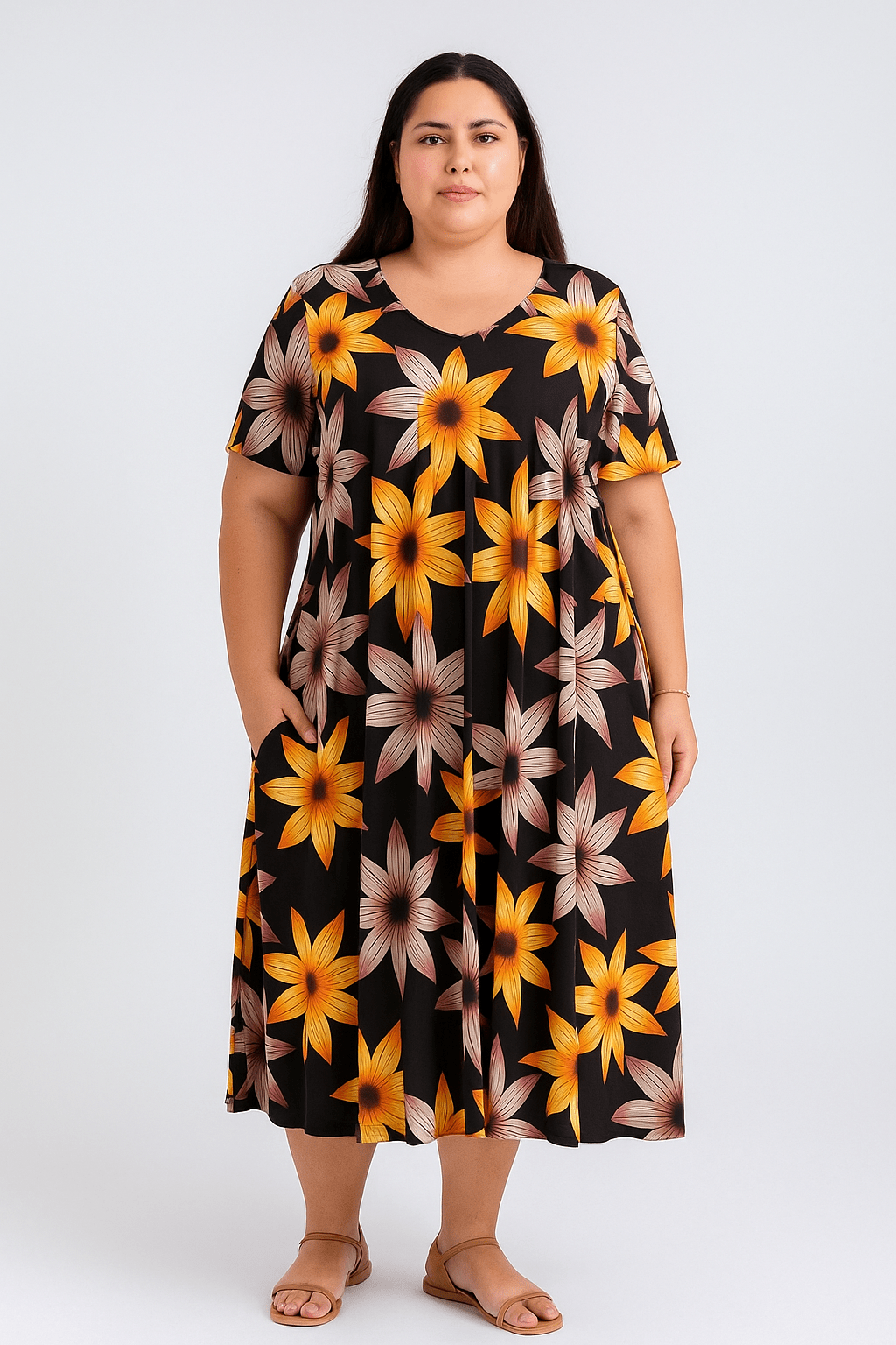 Liona | Geblümtes A-Linien-Kleid mit 3/4-Ärmeln