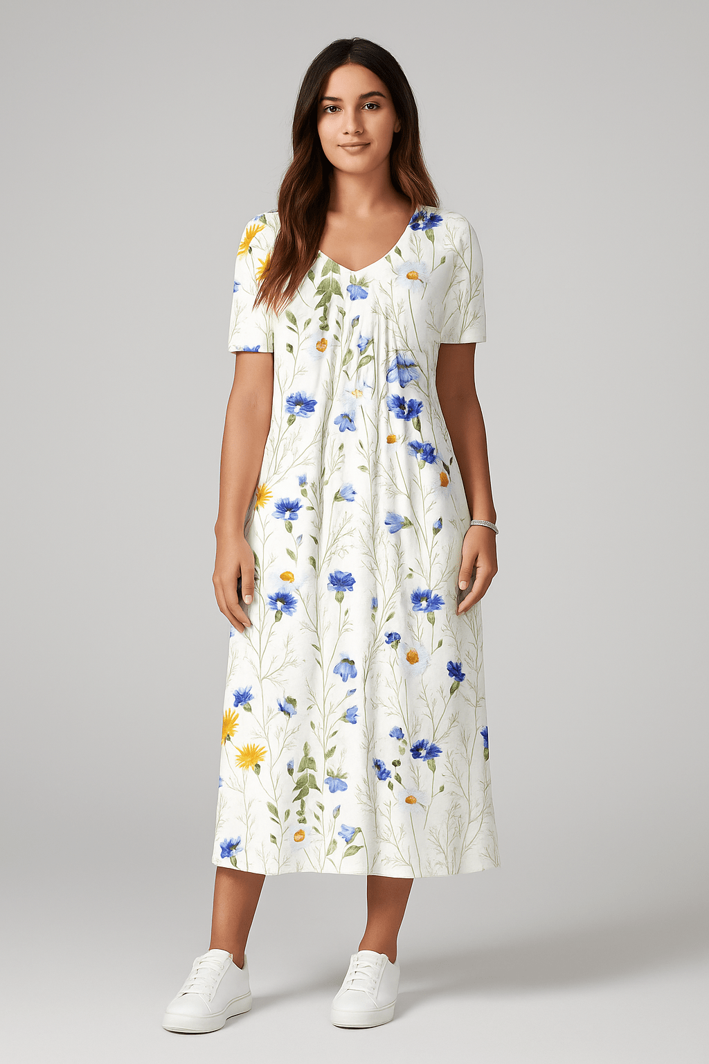 Liona | Geblümtes A-Linien-Kleid mit 3/4-Ärmeln