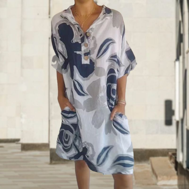 Cassey | Schickes bedrucktes Kleid aus Baumwolle und Leinen für Damen