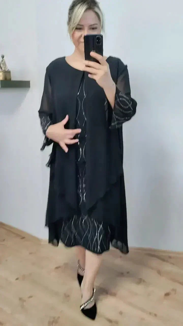 Mirah | Elegantes Midikleid mit durchsichtigem Overlay