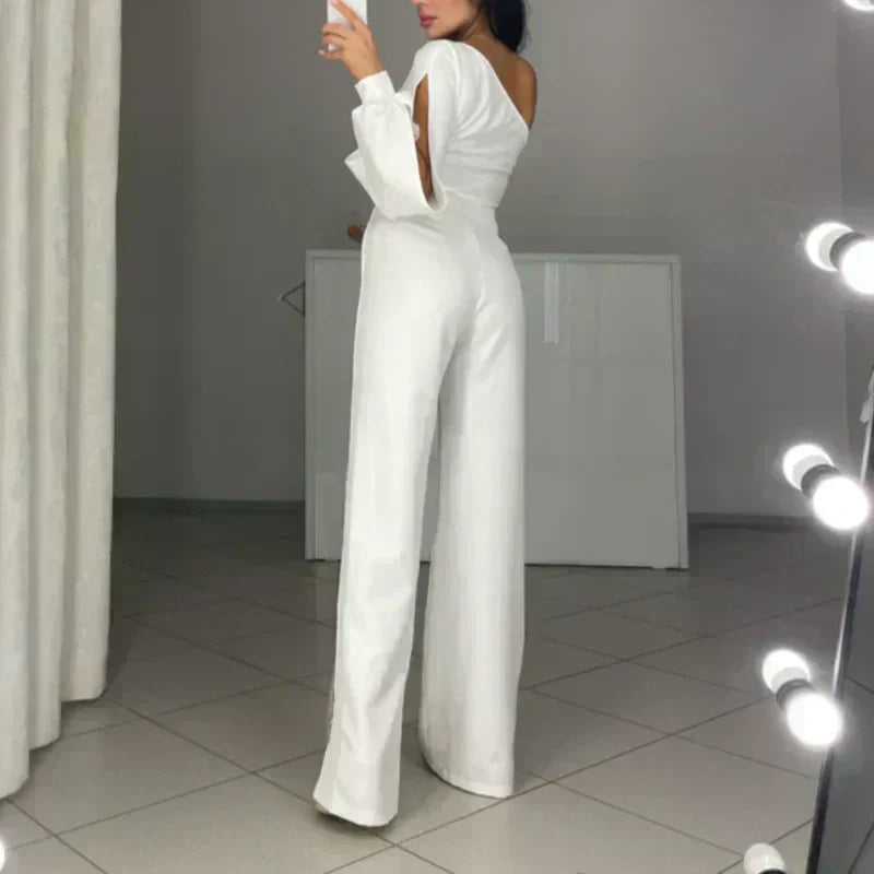 Xyriel | One-Shoulder Glitzer-Jumpsuit mit Mesh