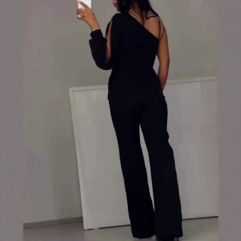 Xyriel | One-Shoulder Glitzer-Jumpsuit mit Mesh