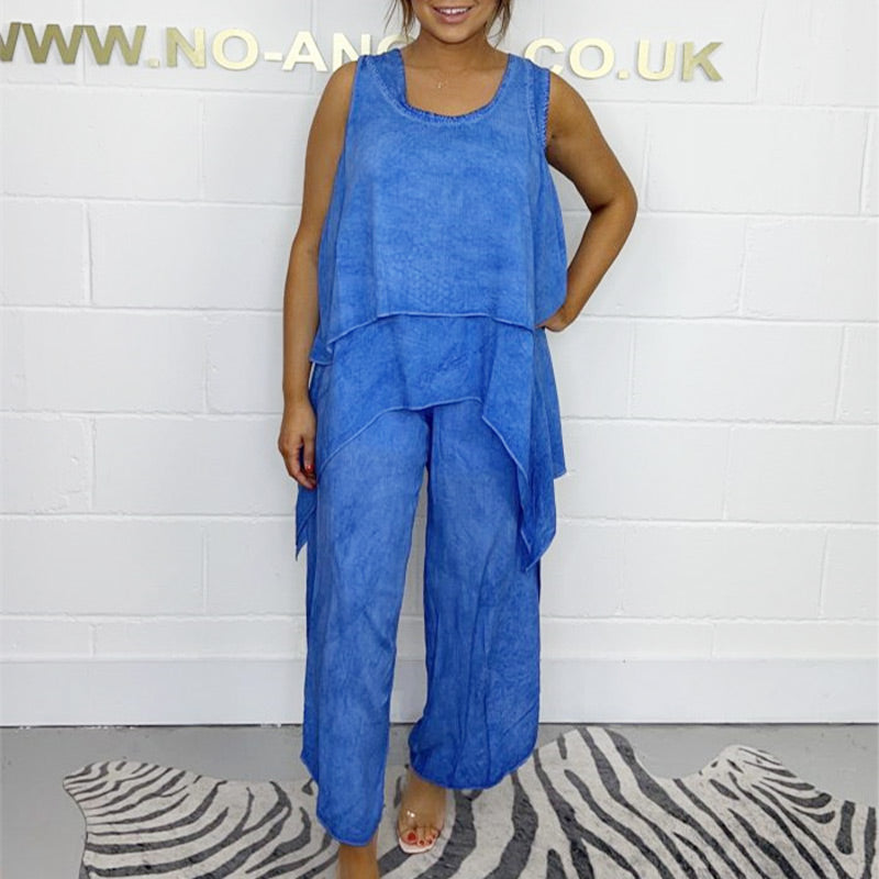 Paige | Lockeres ärmelloses Oberteil und Hosen-Set für Plus Size