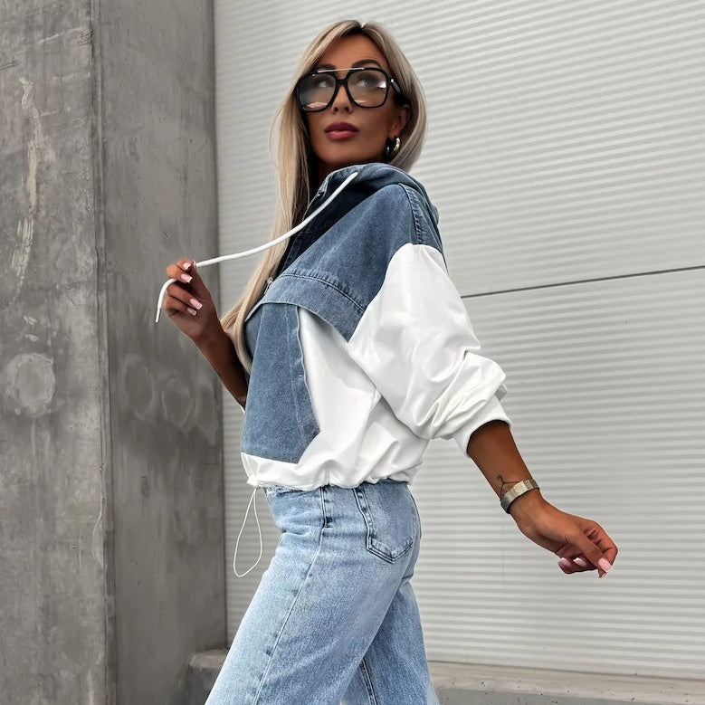 Candlie | Schicke Damen-Jeansjacke mit Kapuze und praktischen Kordelzügen