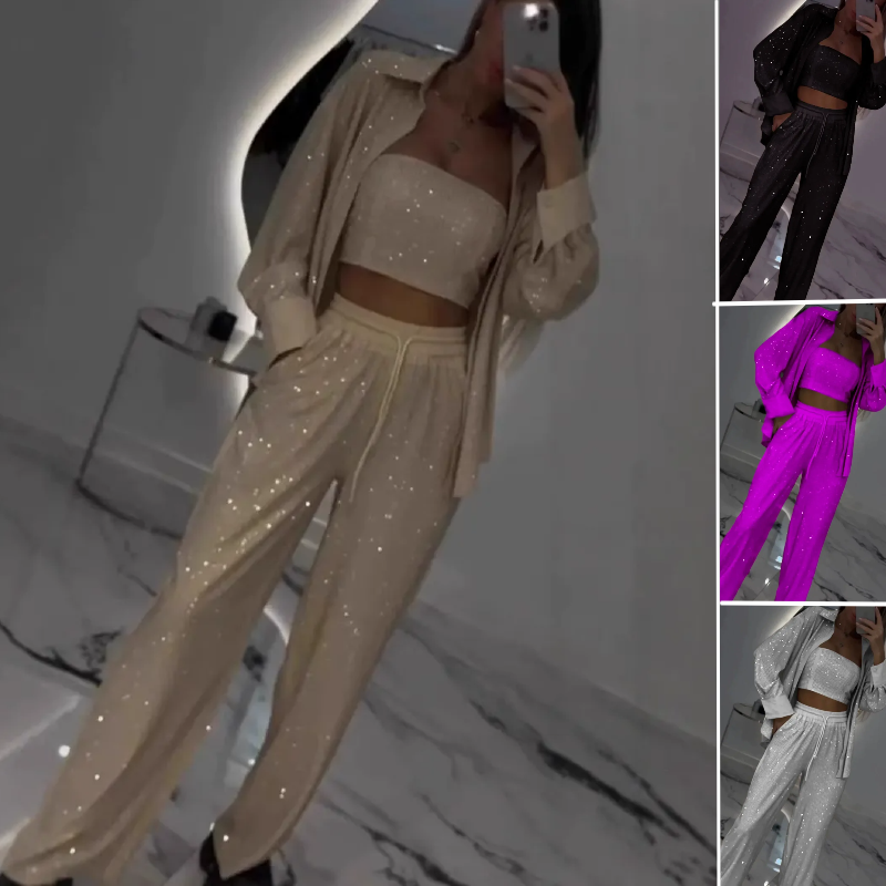 Tyline | Glitter Blazer mit Pailletten und weiten Hosen (3-teiliges Set)