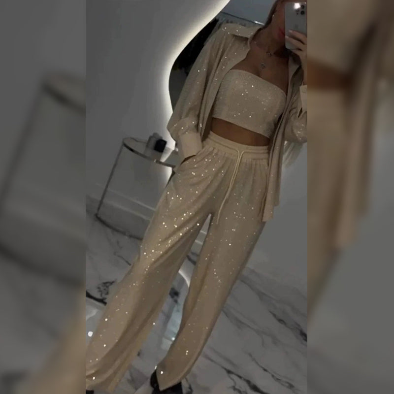 Tyline | Glitter Blazer mit Pailletten und weiten Hosen (3-teiliges Set)