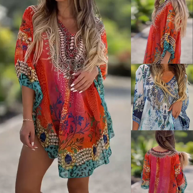 Asiarra | Feminines Kleid mit asymmetrischem Design und V-Ausschnitt