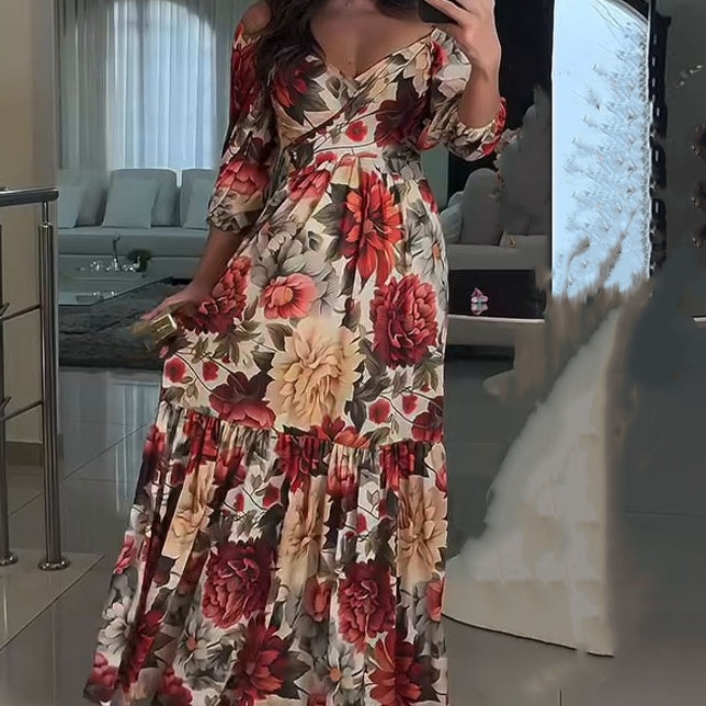 Alexia | Lässiges Plissee-Kleid mit V-Ausschnitt und floralen Akzenten