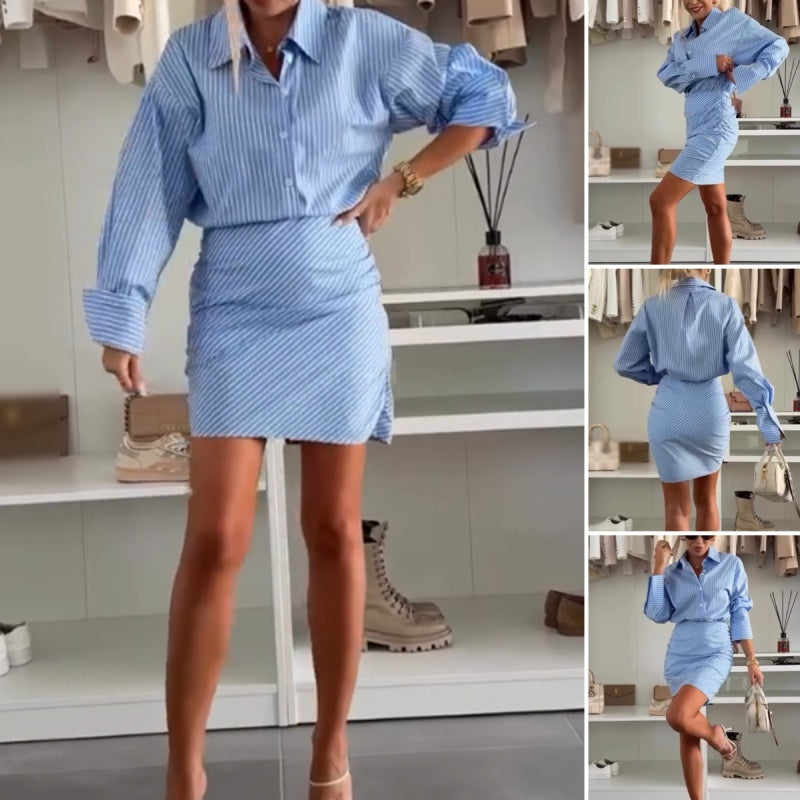 Susan | Langärmliges gestreiftes Hemdkleid mit Reverskragen