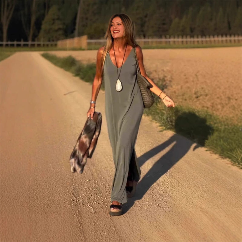 Anna | bequemes und elegantes Maxi-Kleid mit V-Ausschnitt für den Sommer