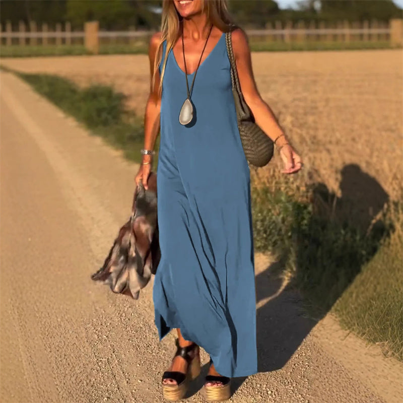 Anna | bequemes und elegantes Maxi-Kleid mit V-Ausschnitt für den Sommer