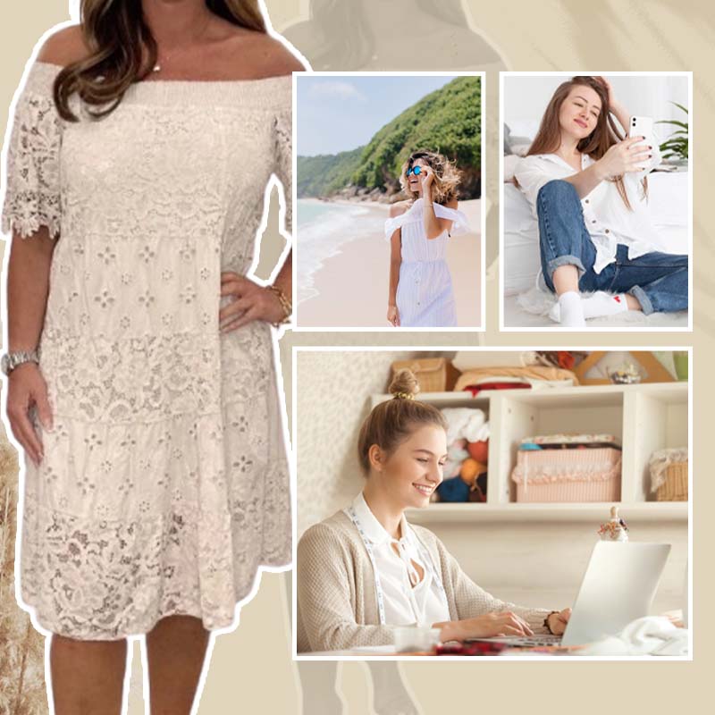 Leny | Schulterfreies Patchwork-Kleid