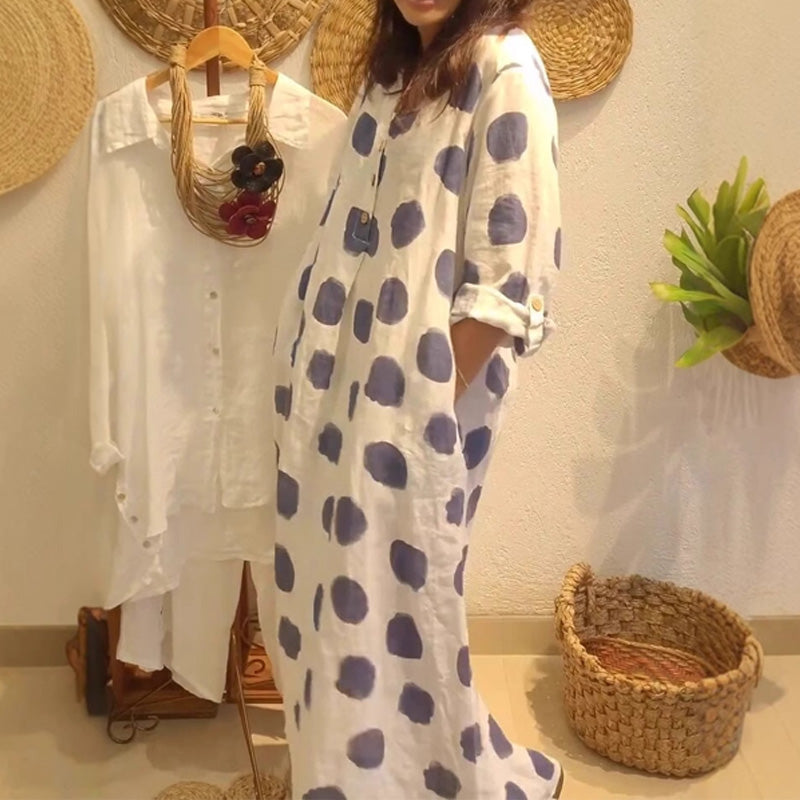 Loren | Gepunktetes, lockeres Midikleid