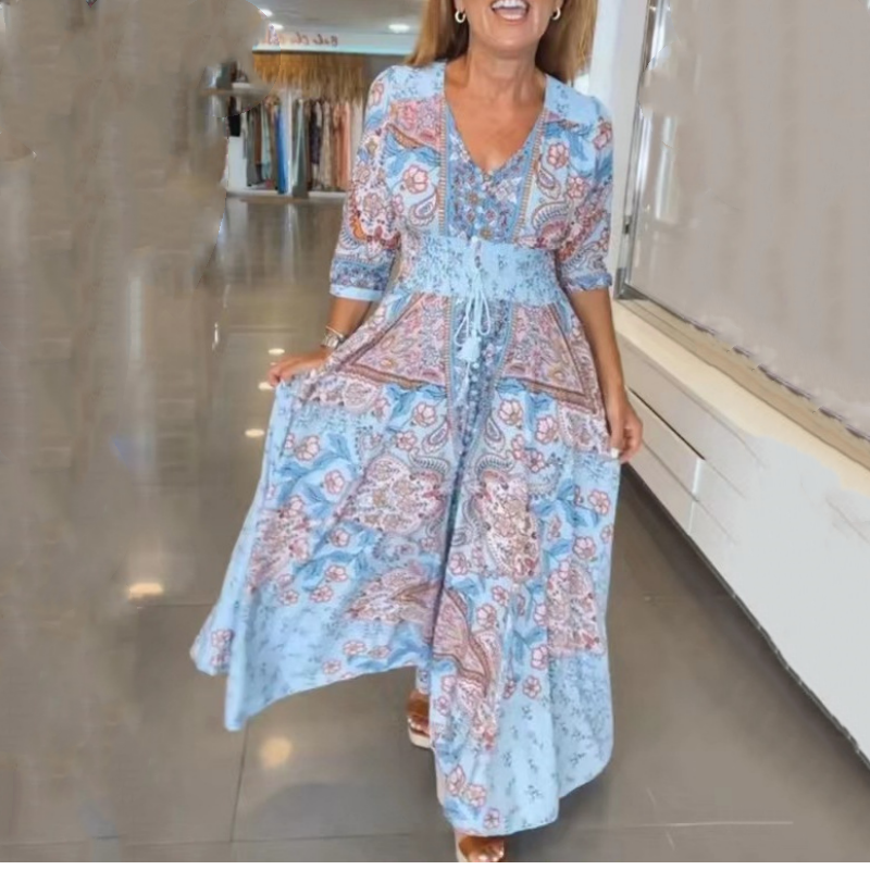 Catalina | Feminines langes Kleid mit floralem Design