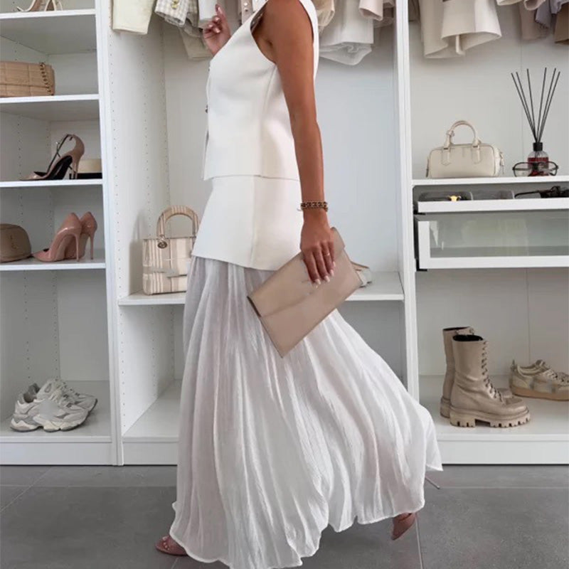 Clian | Ärmelloses Button-Down-Top mit plissiertem Maxirock