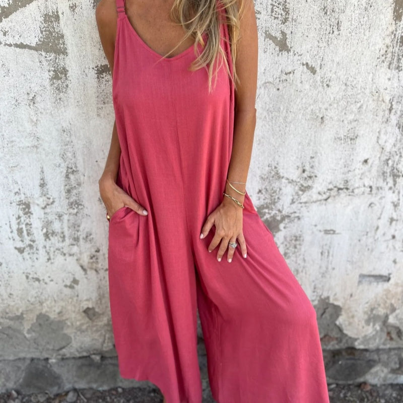 Jamy | Weites Bein V-Ausschnitt Jumpsuit mit Taschen