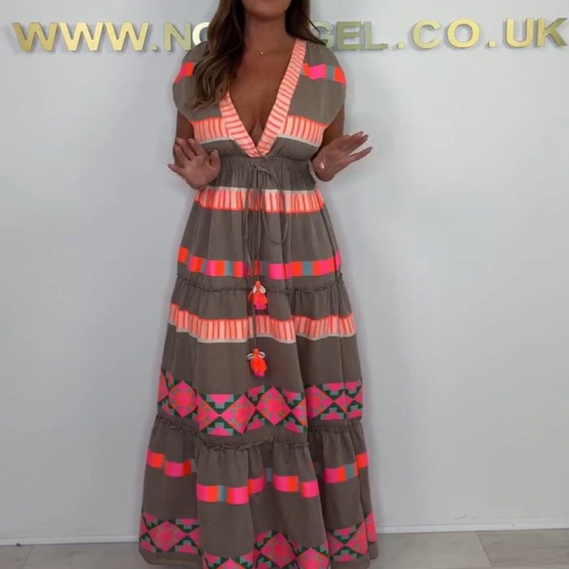 Inika | Neon-Print Tribal-Maxikleid