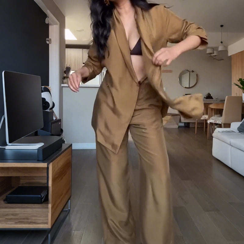 Lora | Drapiertes Satin-Oberteil und Hosen-Set