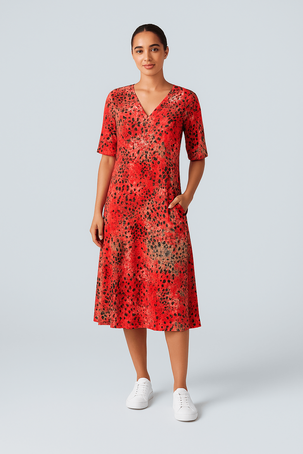 Mayi | Bedrucktes A-Linien-Kleid mit V-Ausschnitt